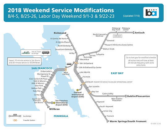 BART Map for Labor Day 2018 Work